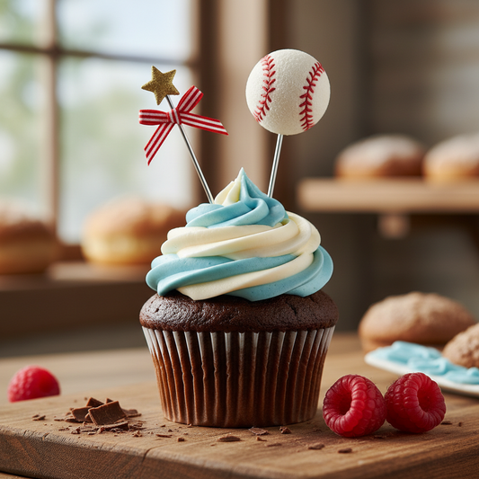 Baseball Cupcake with Topper